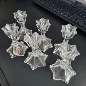 Set Of 6 Candle Holders Deplumb 6 Pointed Stars Lead Crystal No Chips Or Scratch